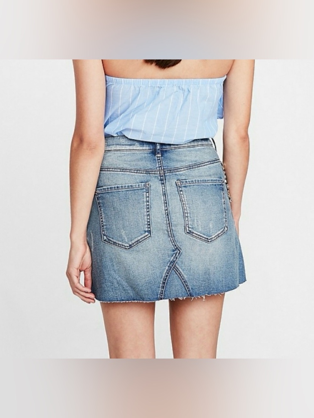Express Embellished Light Blue Denim Mini Skirt with rhinestones - Picture 4 of 6